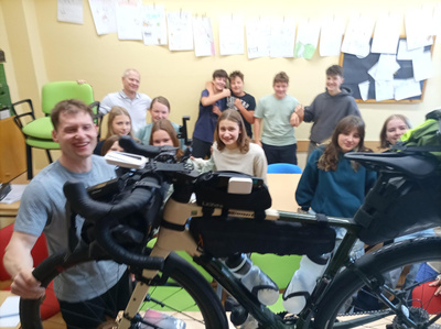 Cyclist Max visits our English class!